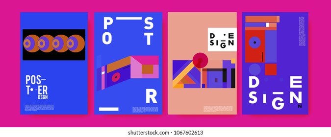 Abstract colorful geometric pattern background for poster design. Blue, yellow, red, orange, pink and green. Vector banner poster template in Eps10.