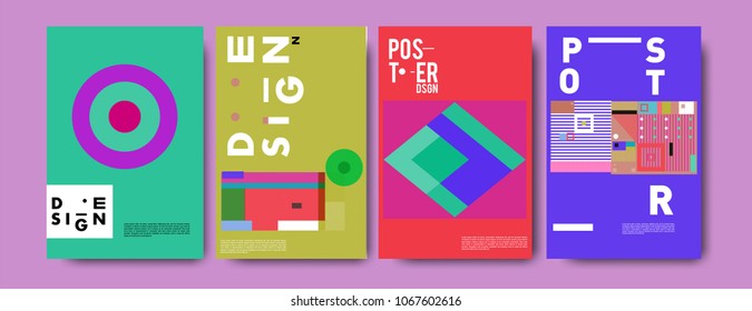 Abstract colorful geometric pattern background for poster design. Blue, yellow, red, orange, pink and green. Vector banner poster template in Eps10.