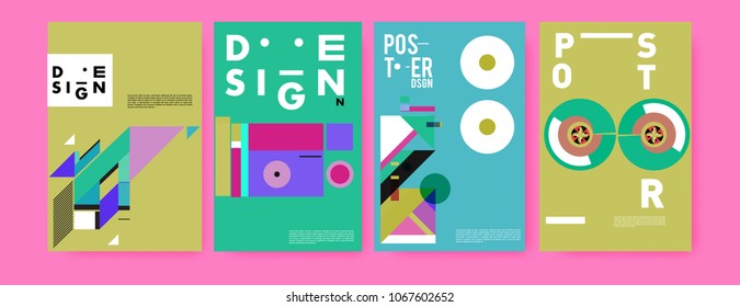Abstract colorful geometric pattern background for poster design. Blue, yellow, red, orange, pink and green. Vector banner poster template in Eps10.