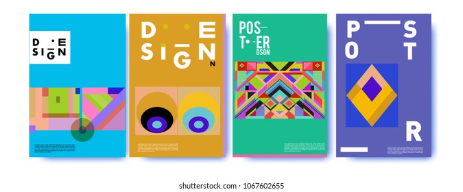 Abstract colorful geometric pattern background for poster design. Blue, yellow, red, orange, pink and green. Vector banner poster template in Eps10.