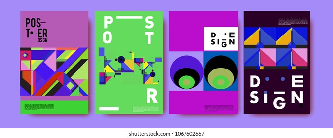 Abstract colorful geometric pattern background for poster design. Blue, yellow, red, orange, pink and green. Vector banner poster template in Eps10.