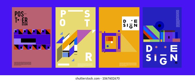 Abstract colorful geometric pattern background for poster design. Blue, yellow, red, orange, pink and green. Vector banner poster template in Eps10.