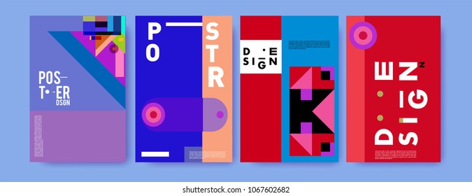 Abstract colorful geometric pattern background for poster design. Blue, yellow, red, orange, pink and green. Vector banner poster template in Eps10.