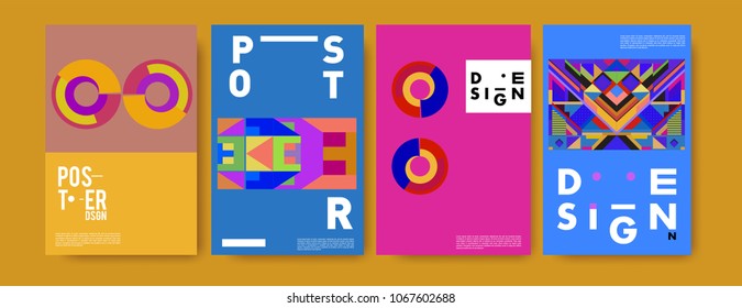 Abstract colorful geometric pattern background for poster design. Blue, yellow, red, orange, pink and green. Vector banner poster template in Eps10.