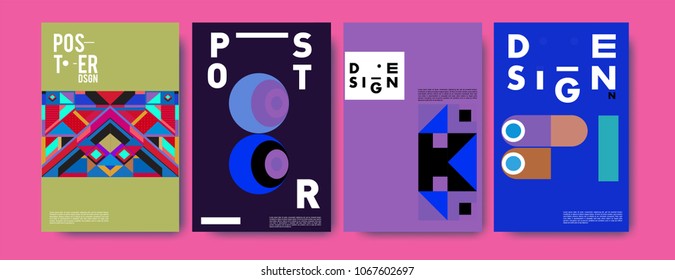 Abstract colorful geometric pattern background for poster design. Blue, yellow, red, orange, pink and green. Vector banner poster template in Eps10.