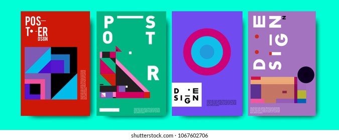 Abstract colorful geometric pattern background for poster design. Blue, yellow, red, orange, pink and green. Vector banner poster template in Eps10.