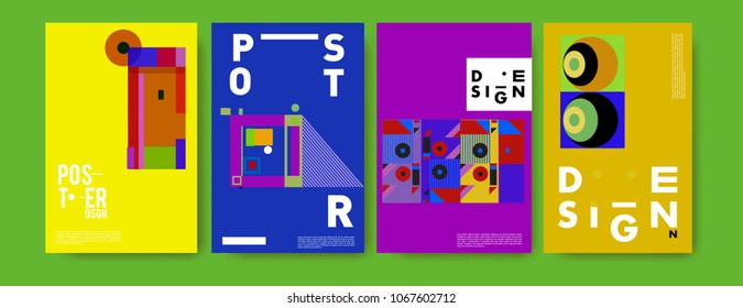 Abstract colorful geometric pattern background for poster design. Blue, yellow, red, orange, pink and green. Vector banner poster template in Eps10.