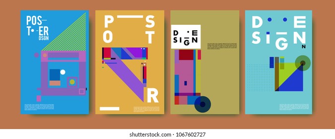 Abstract colorful geometric pattern background for poster design. Blue, yellow, red, orange, pink and green. Vector banner poster template in Eps10.
