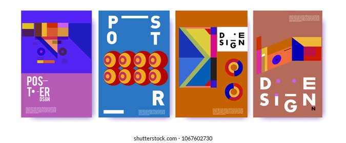 Abstract colorful geometric pattern background for poster design. Blue, yellow, red, orange, pink and green. Vector banner poster template in Eps10.
