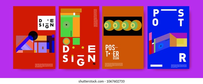 Abstract colorful geometric pattern background for poster design. Blue, yellow, red, orange, pink and green. Vector banner poster template in Eps10.
