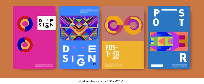 Abstract colorful geometric pattern background for poster design. Blue, yellow, red, orange, pink and green. Vector banner poster template in Eps10.