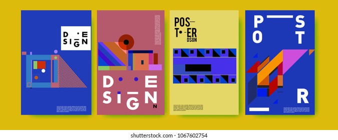 Abstract colorful geometric pattern background for poster design. Blue, yellow, red, orange, pink and green. Vector banner poster template in Eps10.