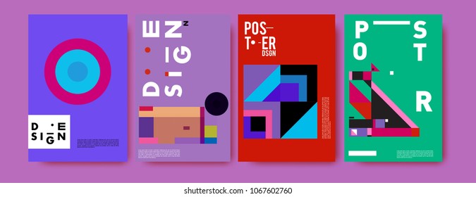 Abstract colorful geometric pattern background for poster design. Blue, yellow, red, orange, pink and green. Vector banner poster template in Eps10.