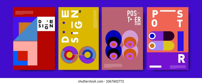 Abstract colorful geometric pattern background for poster design. Blue, yellow, red, orange, pink and green. Vector banner poster template in Eps10.