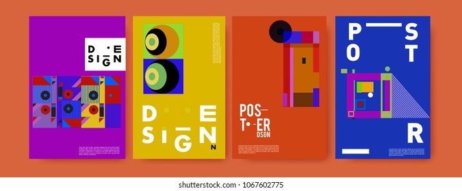 Abstract colorful geometric pattern background for poster design. Blue, yellow, red, orange, pink and green. Vector banner poster template in Eps10.