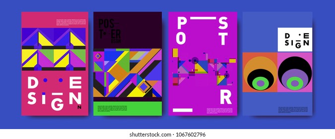 Abstract colorful geometric pattern background for poster design. Blue, yellow, red, orange, pink and green. Vector banner poster template in Eps10.