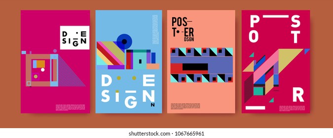 Abstract colorful geometric pattern background for poster design. Blue, yellow, red, orange, pink and green. Vector banner poster template in Eps10.
