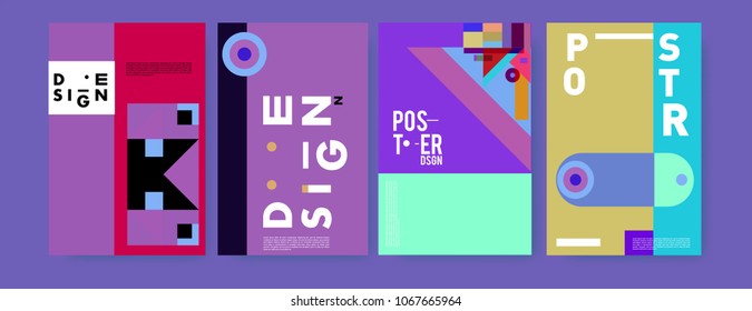 Abstract colorful geometric pattern background for poster design. Blue, yellow, red, orange, pink and green. Vector banner poster template in Eps10.