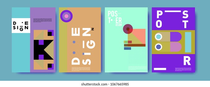 Abstract colorful geometric pattern background for poster design. Blue, yellow, red, orange, pink and green. Vector banner poster template in Eps10.
