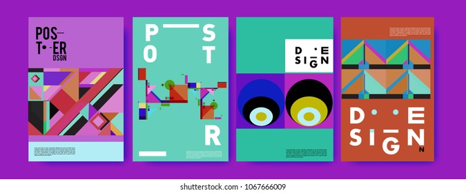 Abstract colorful geometric pattern background for poster design. Blue, yellow, red, orange, pink and green. Vector banner poster template in Eps10.