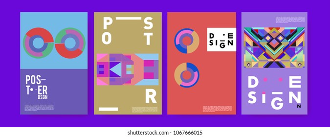 Abstract colorful geometric pattern background for poster design. Blue, yellow, red, orange, pink and green. Vector banner poster template in Eps10.