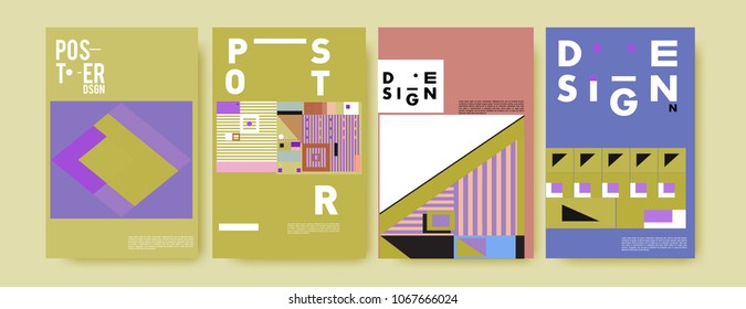 Abstract colorful geometric pattern background for poster design. Blue, yellow, red, orange, pink and green. Vector banner poster template in Eps10.