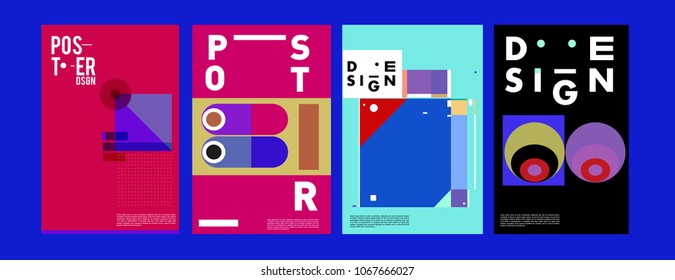 Abstract colorful geometric pattern background for poster design. Blue, yellow, red, orange, pink and green. Vector banner poster template in Eps10.
