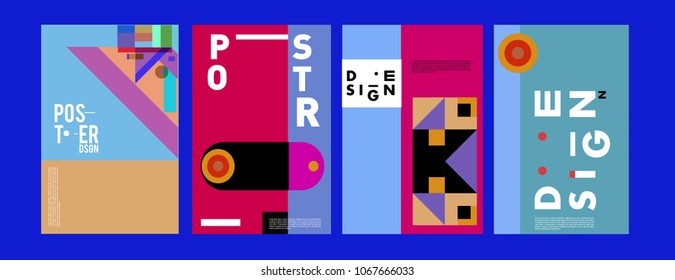 Abstract colorful geometric pattern background for poster design. Blue, yellow, red, orange, pink and green. Vector banner poster template in Eps10.