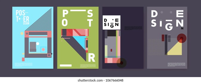 Abstract colorful geometric pattern background for poster design. Blue, yellow, red, orange, pink and green. Vector banner poster template in Eps10.