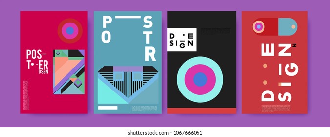 Abstract colorful geometric pattern background for poster design. Blue, yellow, red, orange, pink and green. Vector banner poster template in Eps10.