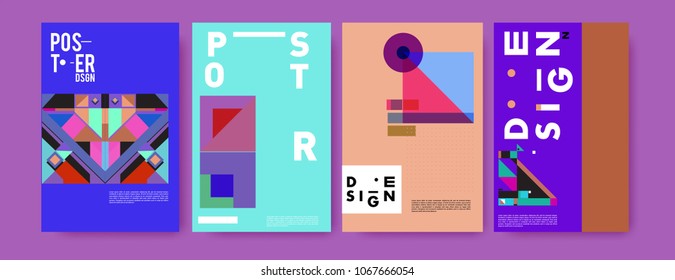 Abstract colorful geometric pattern background for poster design. Blue, yellow, red, orange, pink and green. Vector banner poster template in Eps10.