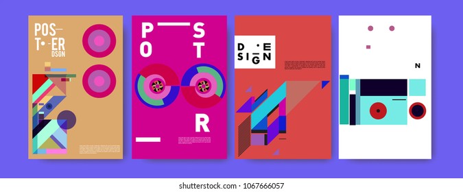 Abstract colorful geometric pattern background for poster design. Blue, yellow, red, orange, pink and green. Vector banner poster template in Eps10.