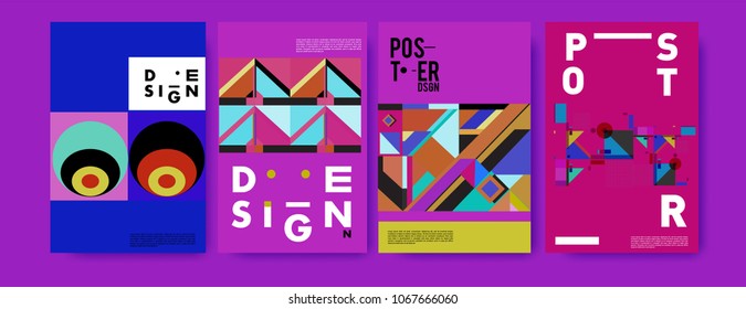 Abstract colorful geometric pattern background for poster design. Blue, yellow, red, orange, pink and green. Vector banner poster template in Eps10.