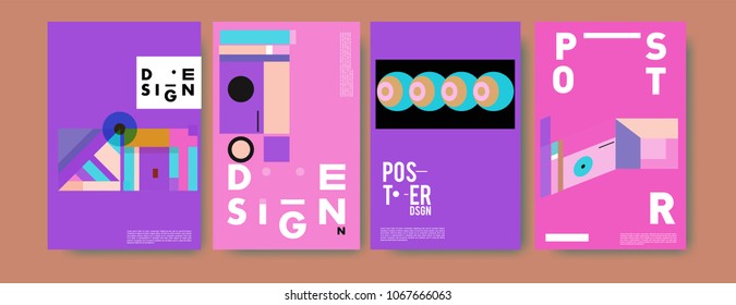 Abstract colorful geometric pattern background for poster design. Blue, yellow, red, orange, pink and green. Vector banner poster template in Eps10.