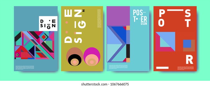 Abstract colorful geometric pattern background for poster design. Blue, yellow, red, orange, pink and green. Vector banner poster template in Eps10.