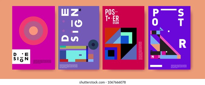 Abstract colorful geometric pattern background for poster design. Blue, yellow, red, orange, pink and green. Vector banner poster template in Eps10.