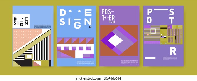 Abstract colorful geometric pattern background for poster design. Blue, yellow, red, orange, pink and green. Vector banner poster template in Eps10.