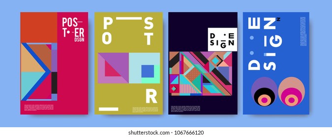 Abstract colorful geometric pattern background for poster design. Blue, yellow, red, orange, pink and green. Vector banner poster template in Eps10.