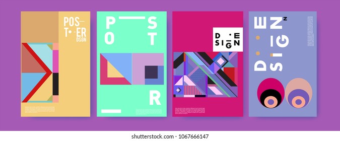 Abstract colorful geometric pattern background for poster design. Blue, yellow, red, orange, pink and green. Vector banner poster template in Eps10.