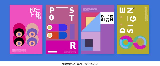 Abstract colorful geometric pattern background for poster design. Blue, yellow, red, orange, pink and green. Vector banner poster template in Eps10.
