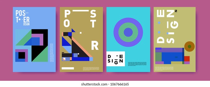 Abstract colorful geometric pattern background for poster design. Blue, yellow, red, orange, pink and green. Vector banner poster template in Eps10.