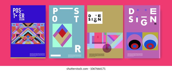 Abstract colorful geometric pattern background for poster design. Blue, yellow, red, orange, pink and green. Vector banner poster template in Eps10.