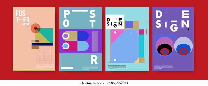 Abstract colorful geometric pattern background for poster design. Blue, yellow, red, orange, pink and green. Vector banner poster template in Eps10.