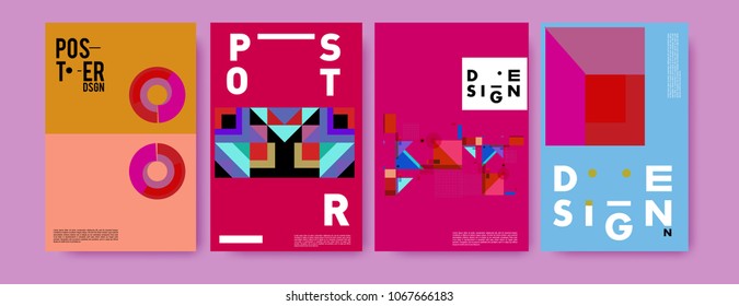 Abstract colorful geometric pattern background for poster design. Blue, yellow, red, orange, pink and green. Vector banner poster template in Eps10.