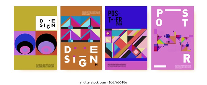 Abstract colorful geometric pattern background for poster design. Blue, yellow, red, orange, pink and green. Vector banner poster template in Eps10.