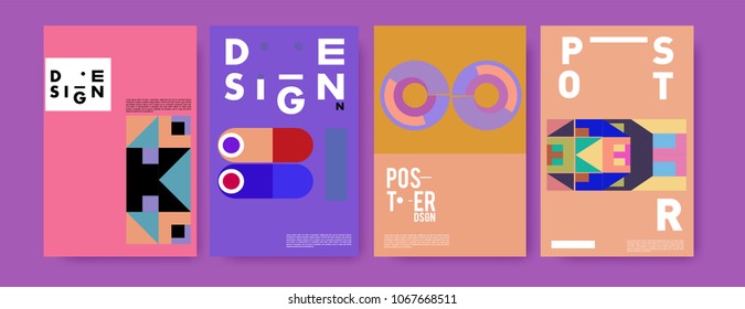 Abstract colorful geometric pattern background for poster design. Blue, yellow, red, orange, pink and green. Vector banner poster template in Eps10.