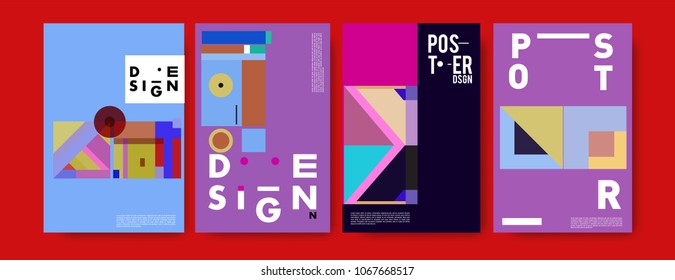 Abstract colorful geometric pattern background for poster design. Blue, yellow, red, orange, pink and green. Vector banner poster template in Eps10.