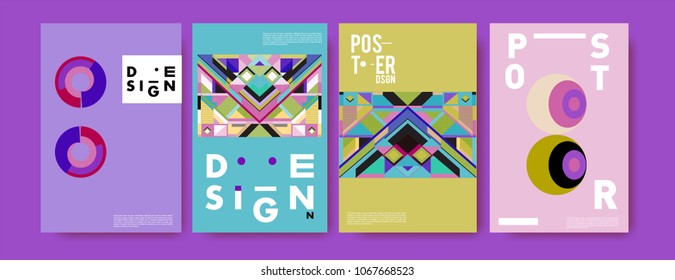 Abstract colorful geometric pattern background for poster design. Blue, yellow, red, orange, pink and green. Vector banner poster template in Eps10.