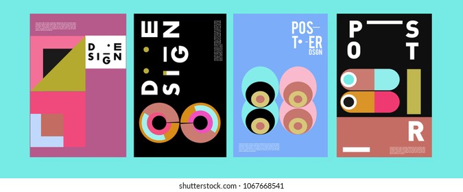Abstract colorful geometric pattern background for poster design. Blue, yellow, red, orange, pink and green. Vector banner poster template in Eps10.