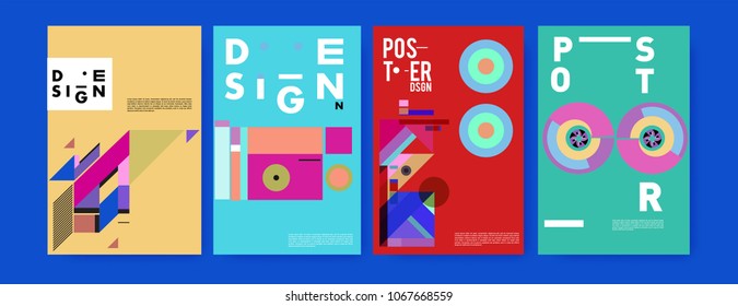 Abstract colorful geometric pattern background for poster design. Blue, yellow, red, orange, pink and green. Vector banner poster template in Eps10.